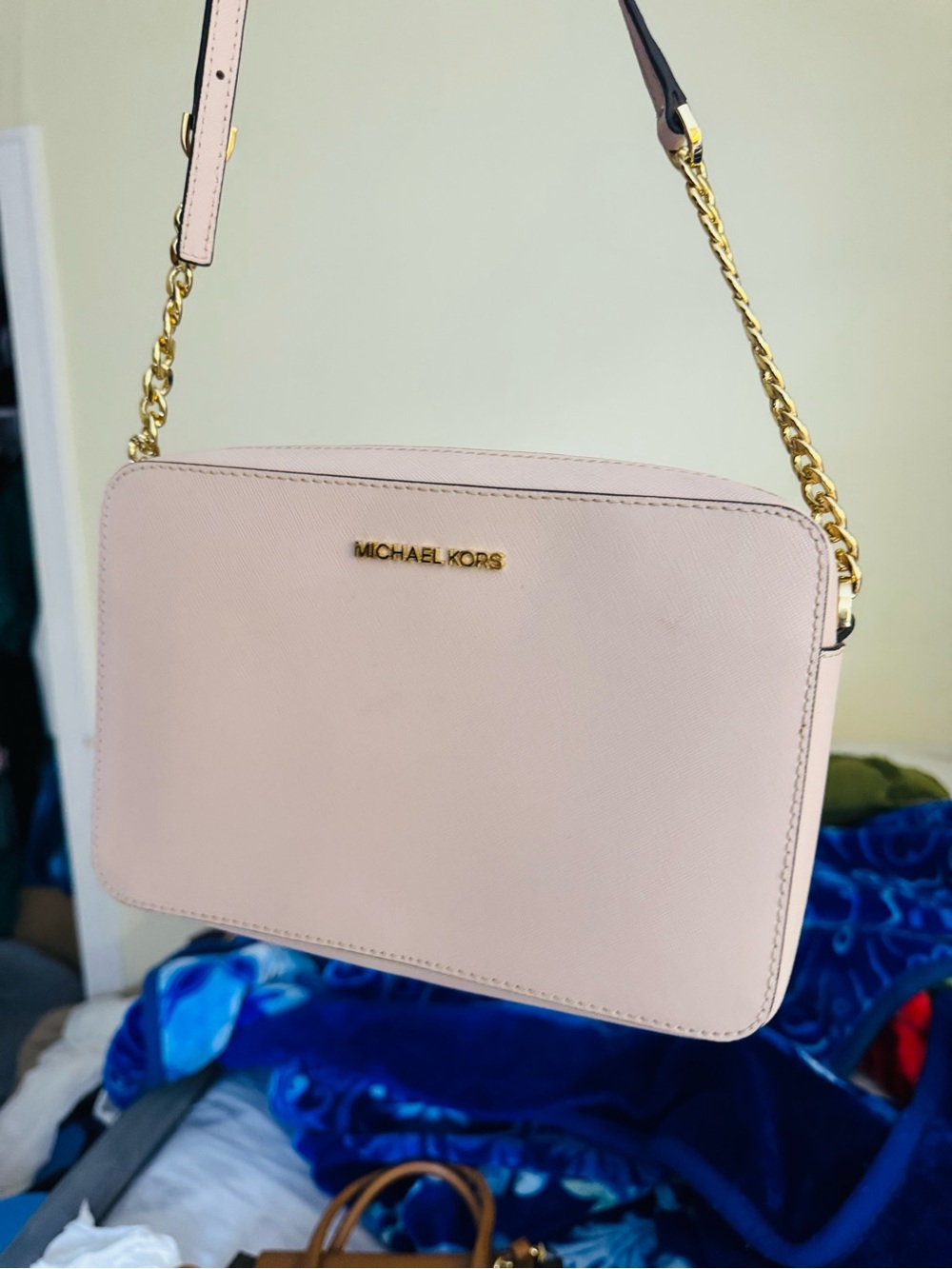 Michael Kors Pale Pink Saffiano Leather Crossbody with Gold Hardware